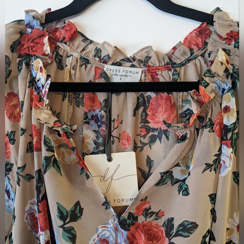 Dress Forum Leiden Taupe Floral Midi Dress, Small, Baltic Born